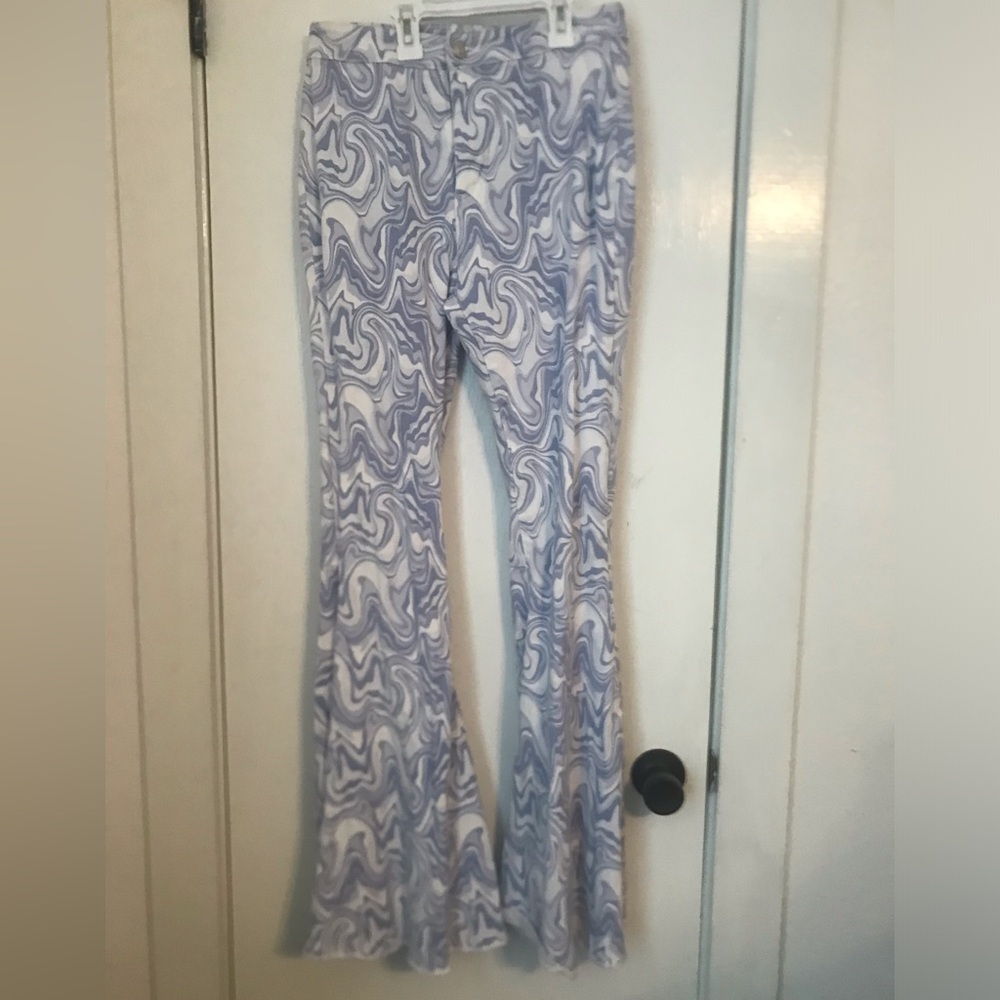 KRUSH Boutique Purple & White FLARE JEANS